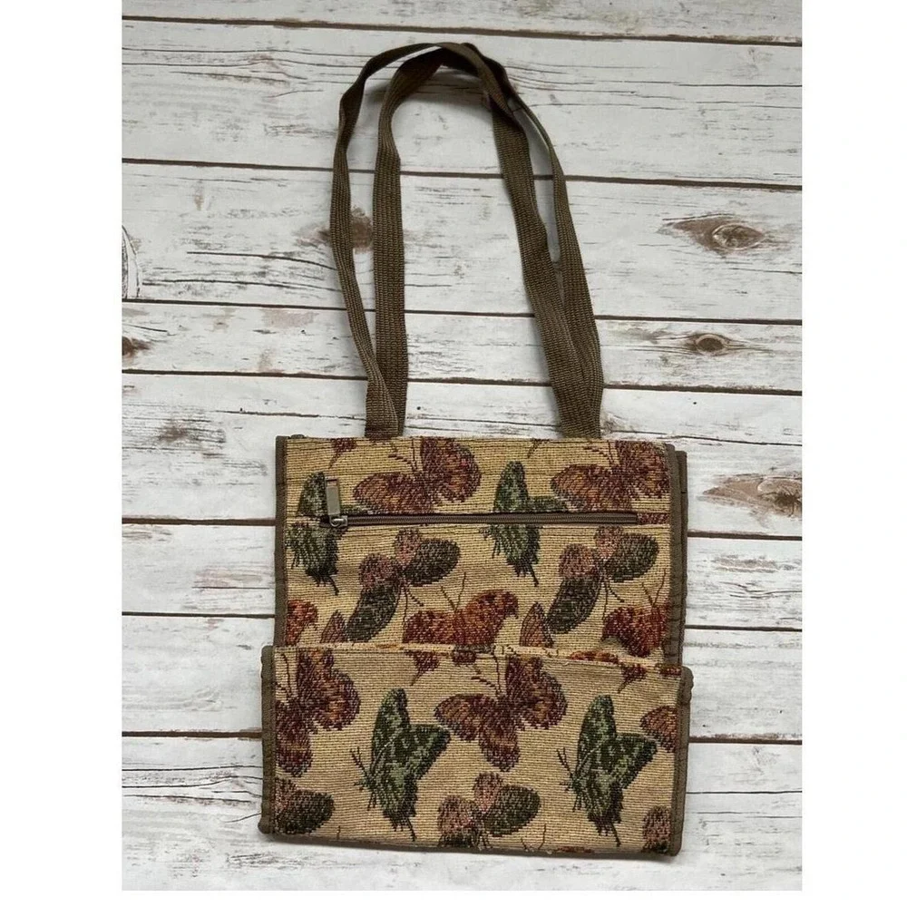 Unbranded Tapestry Tote Bag Brown Butterfly Woven Cottagecore‎ OS